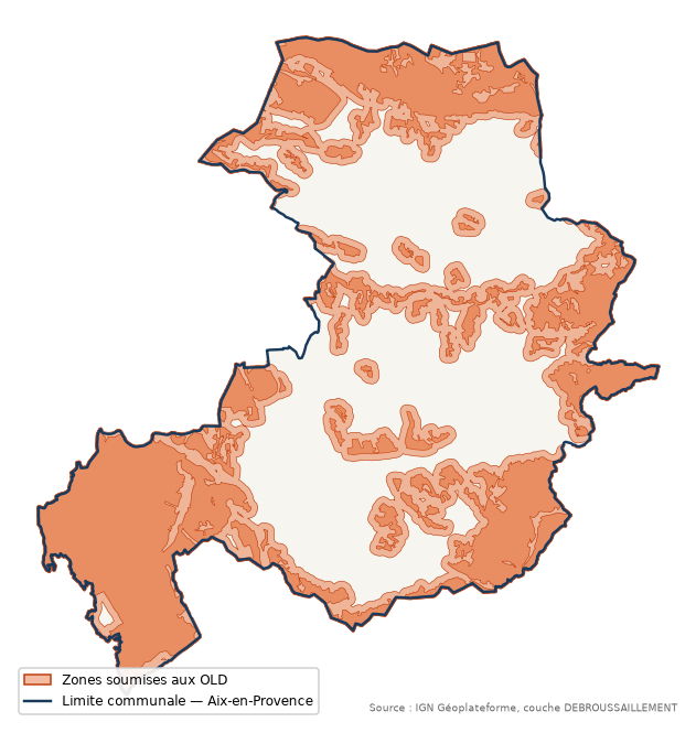 Carte des zones soumises aux obligations légales de débroussaillement à Aix-en-Provence (13)