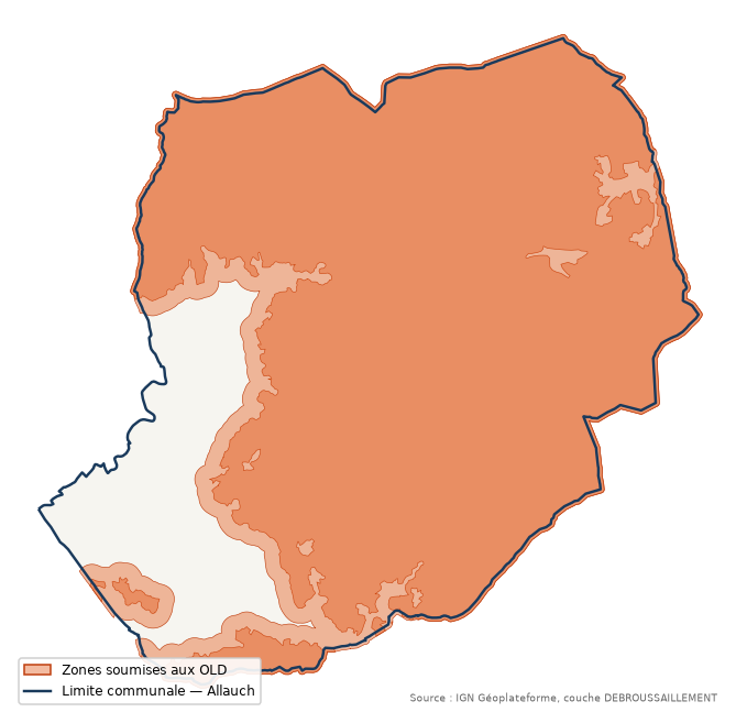 Carte des zones soumises aux obligations légales de débroussaillement à Allauch (13)