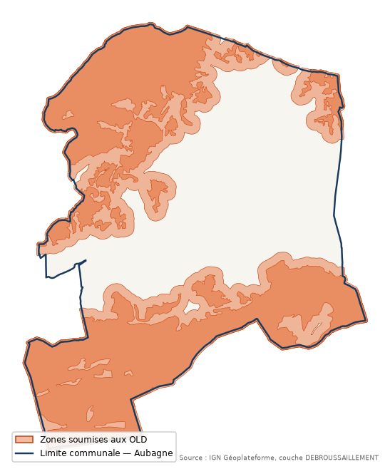 Carte des zones soumises aux obligations légales de débroussaillement à Aubagne (13)