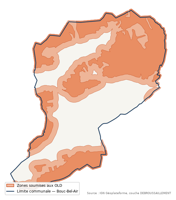 Carte des zones soumises aux obligations légales de débroussaillement à Bouc-Bel-Air (13)