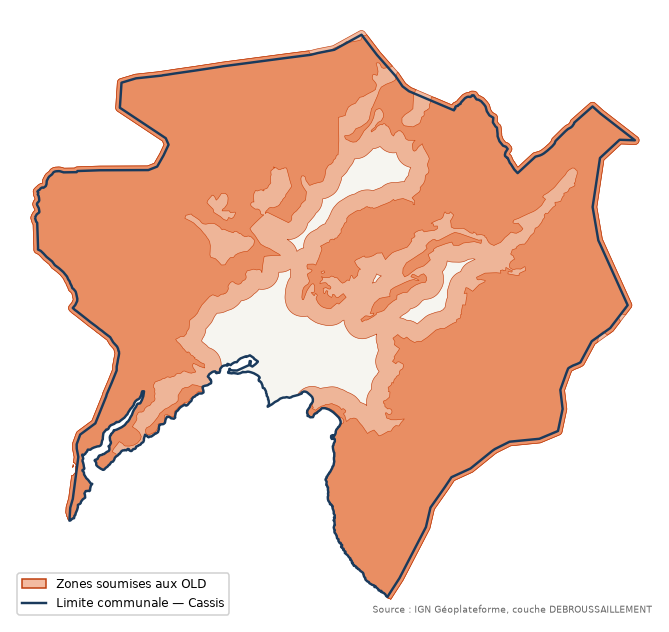 Carte des zones soumises aux obligations légales de débroussaillement à Cassis (13)