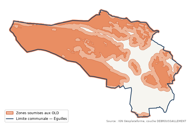 Carte des zones soumises aux obligations légales de débroussaillement à Éguilles (13)