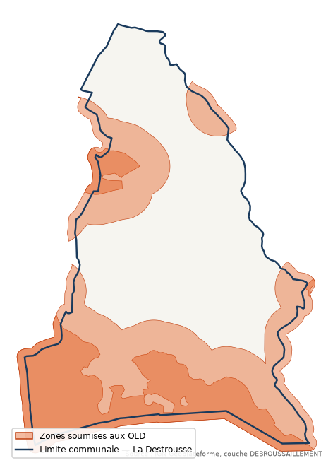 Carte des zones soumises aux obligations légales de débroussaillement à La Destrousse (13)