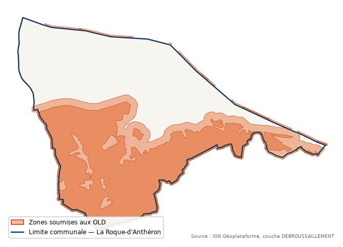 Carte des zones soumises aux obligations légales de débroussaillement à La Roque-d'Anthéron (13)