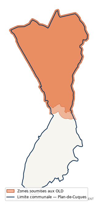 Carte des zones soumises aux obligations légales de débroussaillement à Plan-de-Cuques (13)