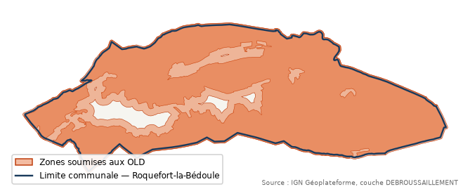 Carte des zones soumises aux obligations légales de débroussaillement à Roquefort-la-Bédoule (13)