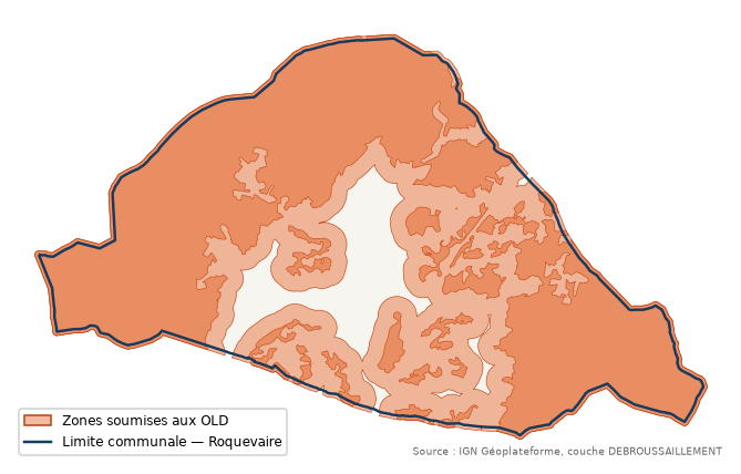 Carte des zones soumises aux obligations légales de débroussaillement à Roquevaire (13)