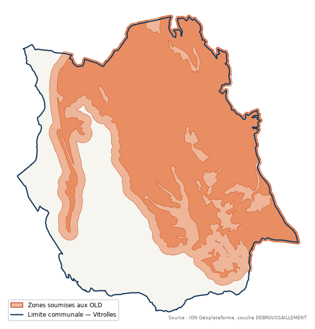 Carte des zones soumises aux obligations légales de débroussaillement à Vitrolles (13)