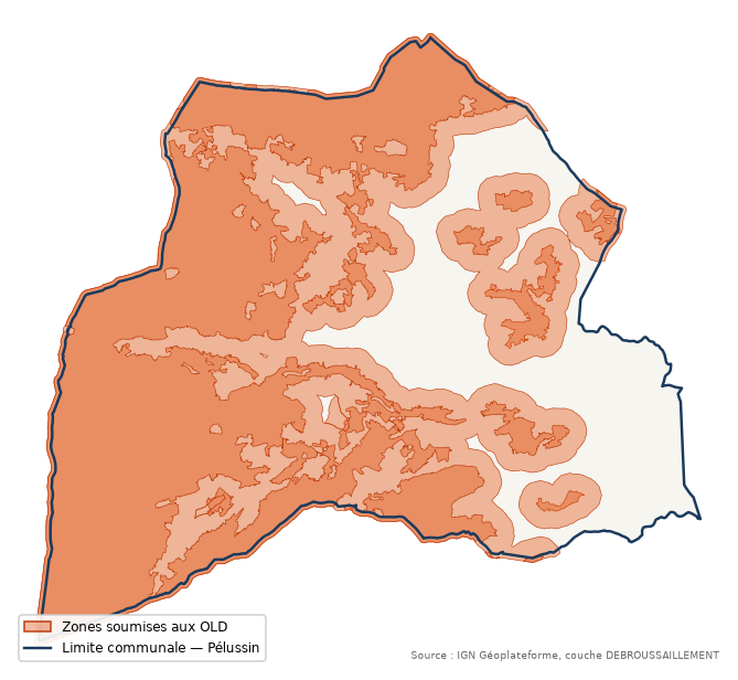 Carte des zones soumises aux obligations légales de débroussaillement à Pélussin (42)